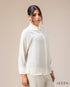 Classic Poise: Hip-Length Polyester Shirt Blouse 65041